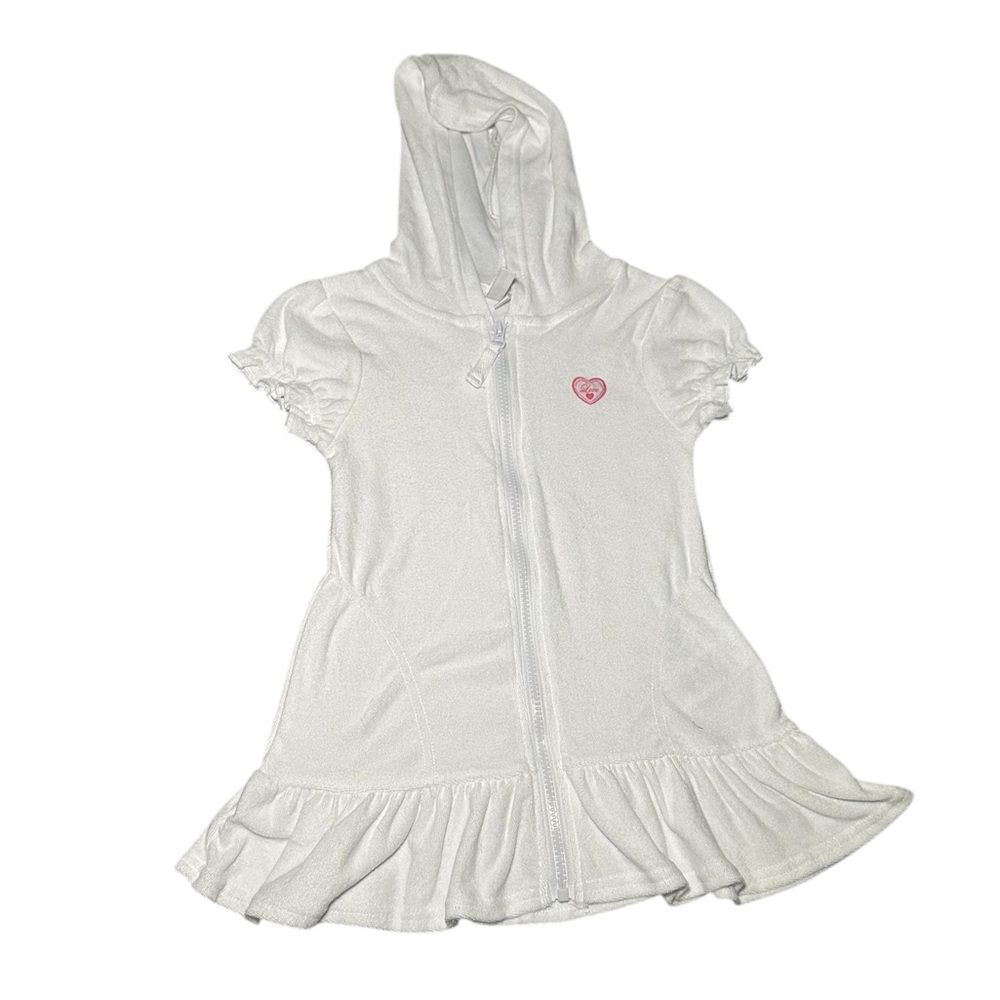 White Hooded Swimsuit Cover Up Dress with Pink Heart - NWT